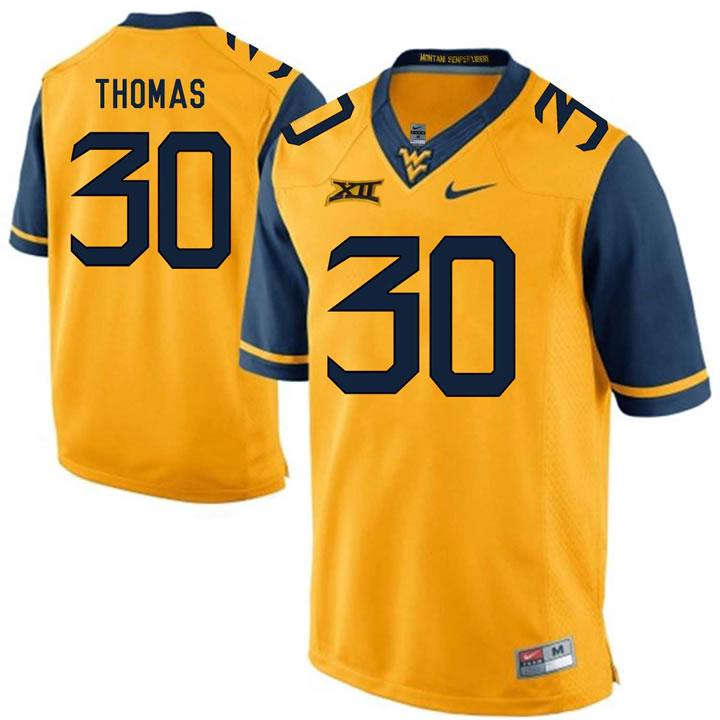 West Virginia Mountaineers #30 J.T. Thomas Gold College Football Jersey